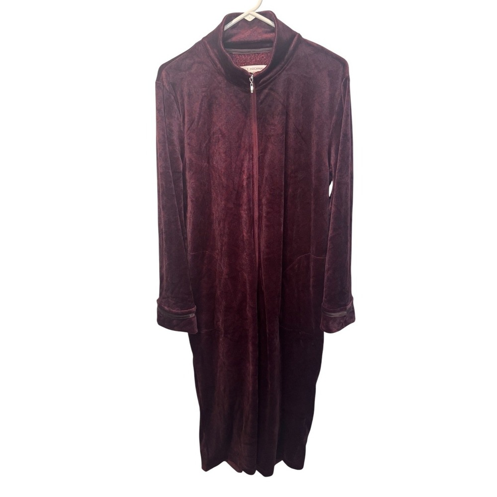 Carole Hochman Womens Maroon Robe Full Zip Velour Long Sleeve Pockets M NEW Cozy